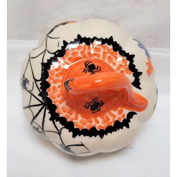 Hand-Painted Halloween Pumpkin Table Decor With Spiders Bats Owls Cats By Kalich - Picture 5 of 6